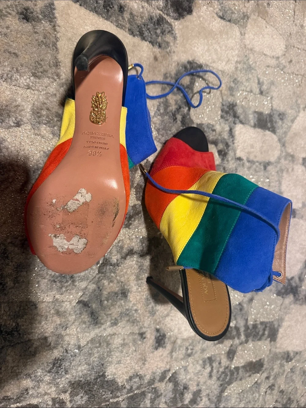 Aquazzura Rainbow Suede Open-Toe Heeled Sandals